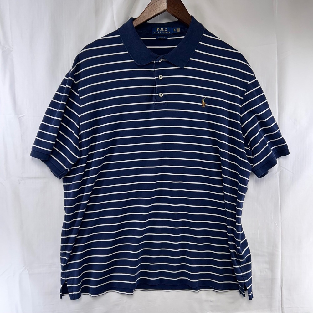 Polo Ralph Lauren Polo Shirt Mens XL Blue Striped Classic Fit Short Sleeve